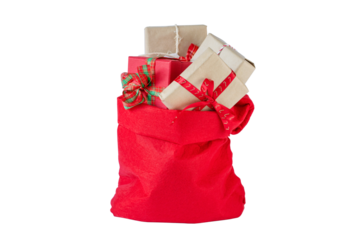 Santa Claus red bag with christmas presents isolated on white stock image
