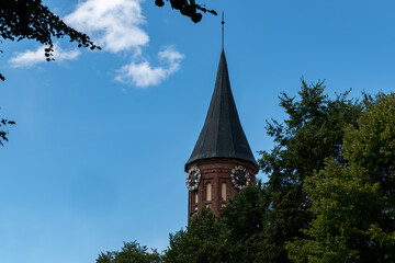  Clock on the Cathedral Ostrov Kant Kaliningrad. large medieval cathedral. German Russian...