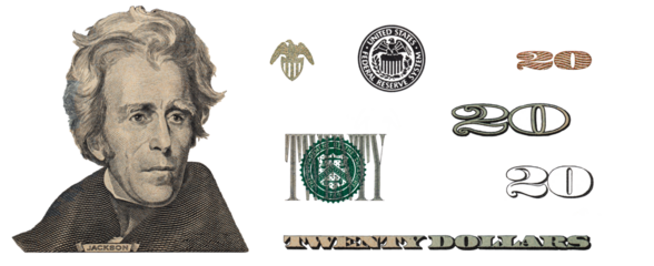 20 US dollar banknote. Elements for design purpose