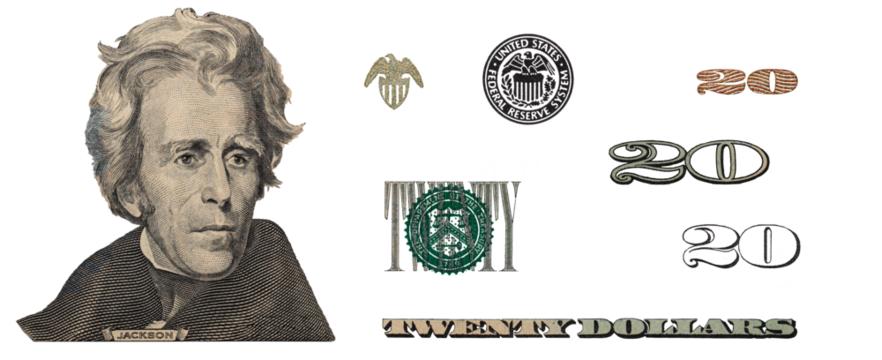 20 US dollar banknote. Elements for design purpose