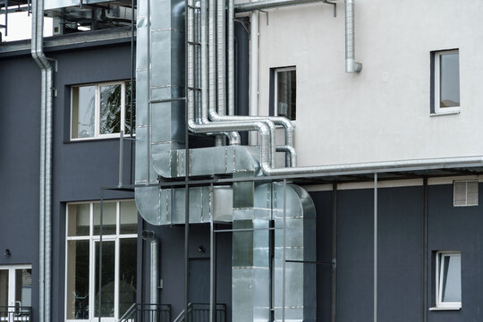 pipes for ventilation and maintenance of a modern building, various technical support systems