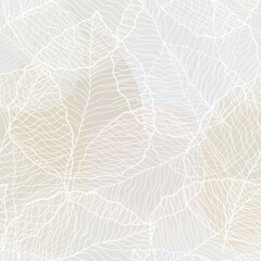 seamless grey abstract  floral background with white  leaves. Thin lines are drawn with a pencil