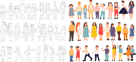 set of children sketch ,contour on white background isolated vector
