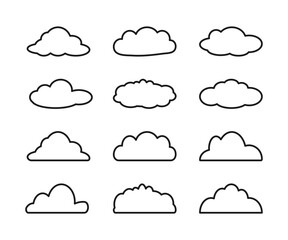 Abstract outline clouds of different shapes set