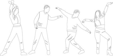 dancing people sketch ,contour on white background isolated