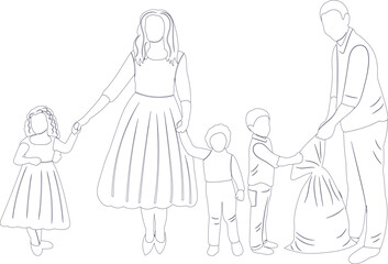 family sketch ,contour on white background isolated vector