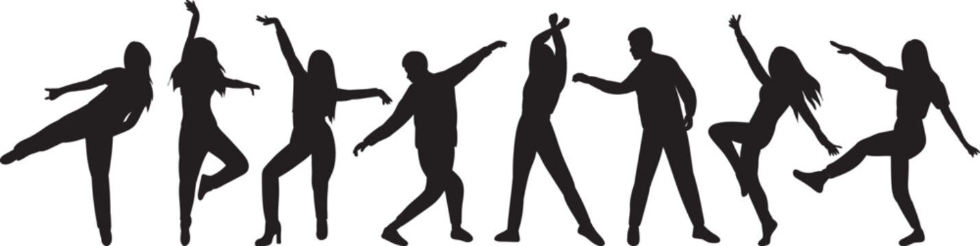 silhouette dancing people on white background