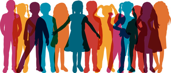 silhouette many children on white background