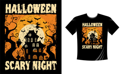 Halloween Scary Night - Halloween T-Shirt design template. Happy Halloween t-shirt design template easy to print all-purpose for men, women, and children