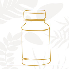 jar of pills sketch, one line drawing, vector