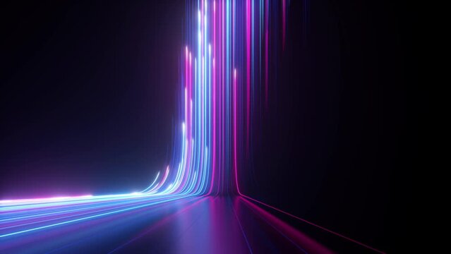cycled 3d animation, abstract background with pink blue neon lines