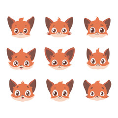 Collection of nine different fox faces