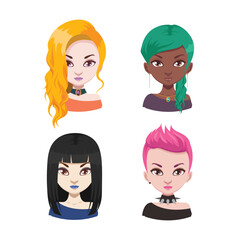 Fashionable diverse women avatars with different hairstyles