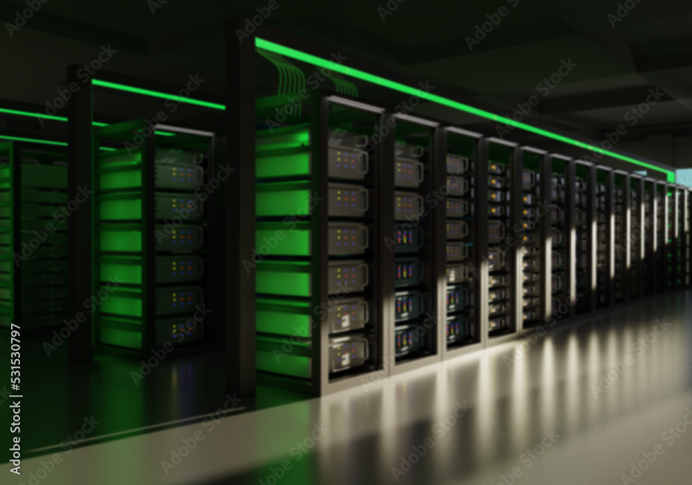 Poster equipment with server racks. data center room without anyone. visualization server hardware. informa