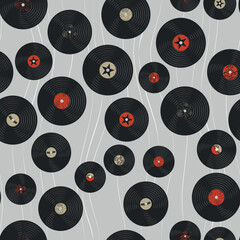 Vinyl music retro seamless vector pattern