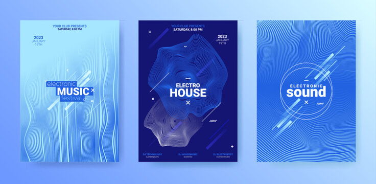 Electronic Music Poster. Distort Waves Design. Minimal Festiv Banner. Vector Sound Cover. Electronic Dance Music Illustration. Techno Party Flyer. Abstract Dj Background. Electronic Dance Music.