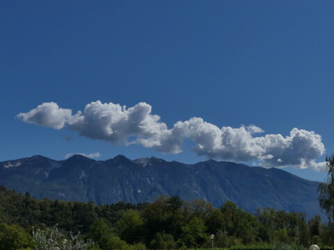 Monte Baldo with clouds, Lake Garda, Vesio, Italy