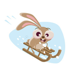 funny cartoon rabbit riding a sled