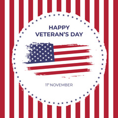November 11th happy veterans day poster with american flag