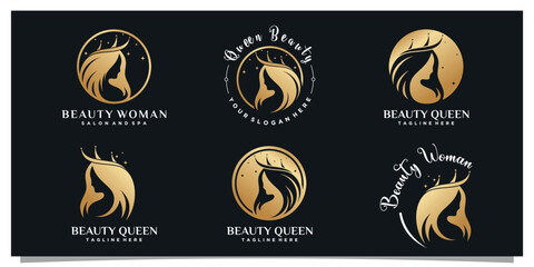 Set beauty woman logo design template with element simple concept Premium Vector Part 2