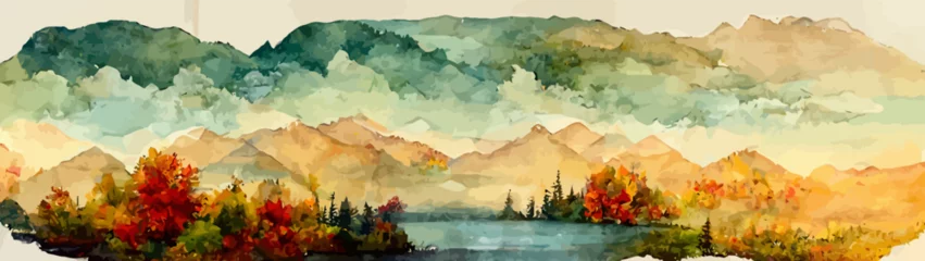 Gordijnen watercolor art background with mountains and hills © Oleksii