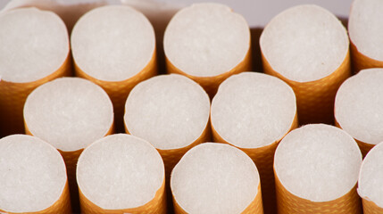 A lot of cigarettes in a pack closeup