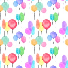 Watercolor festive balloons seamless birthday cartoon pattern for wrapping and kids clothes print and fabrics