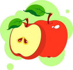 Red apple whole and cut fruit isolated on white background. 