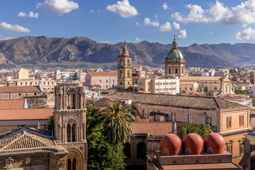Peel and stick wall murals Palermo Palermo, Italy - July 7, 2020: Aerial view of Palermo with old houses, churchs and monuments, Sicily, Italy