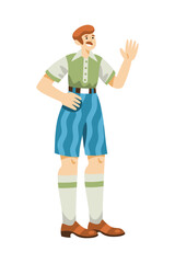 Cheerful man in retro 1960s or 1970s clothes walking and waving