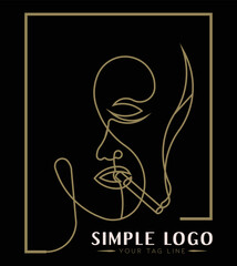 Simple Smoking in the Bar Logo Golden Lineart 