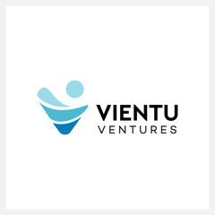 Vector abstract twisted water letter V logo design template