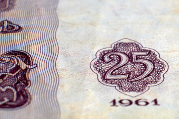 Old money of the USSR close-up. Macro photography of vintage banknotes of the Soviet Union, retro details