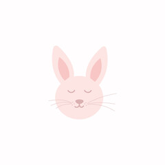 cute white little easter rabbit icon isolated on yellow background. 2d illustration
