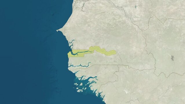 Zoom in to the map of The Gambia with text, textless