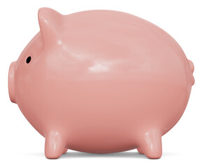 Pink piggy bank with shadow. Render 3d. Isolated on transparent background, png.	
