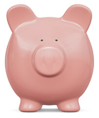 Pink piggy bank with shadow. Render 3d. Isolated on transparent background, png.	
