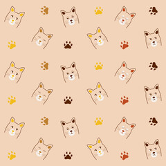 Colored cartoon cat characters and footprints pattern