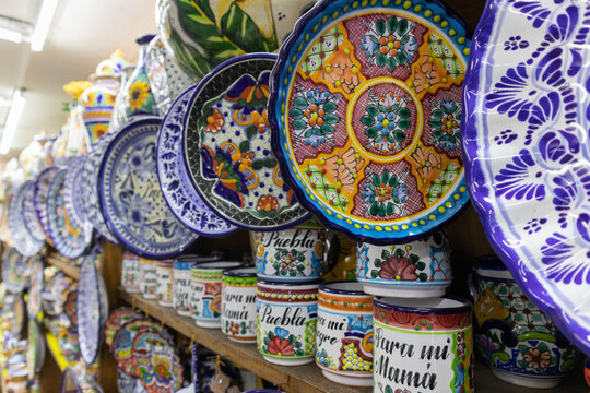 mexican talvaera ceramica colorful traditional pottery	
dishes pattern