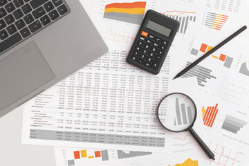 Obraz premium Business graphs, charts on table. Financial development, Banking Account, Statistics
