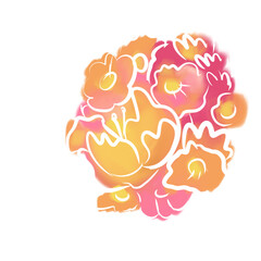 a sticker depicting watercolor flowers in a bouquet in the form of spots and light contour lines. very delicate flowers are suitable for a print or a postcard for a girl and a child.