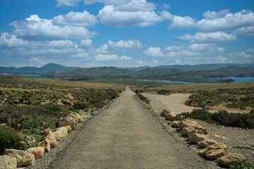 road in the mountains on a cloudy day, in the town of Menorca in the Balearic Islands