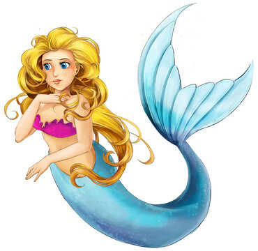 cartoon scene with mermaid princess queen isolated illustration for children 