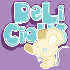 Illustration vector cute rabbit with text, delicious and purple background. spring summer