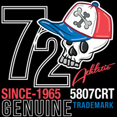 Illustration of urban skull with cap and numbers, New York Design, tattoo draw.