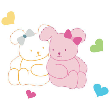 Illustration vector cute rabbits with ribbon, and hearts, fashion kids, style.