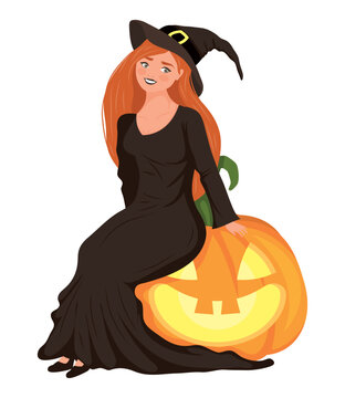 witch seated in pumpkin