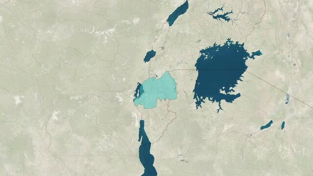 Zoom in to the map of Rwanda with text, textless, and with flag