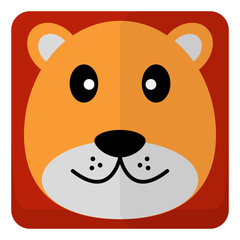 Lion face cute animal sticker in flat icon design
