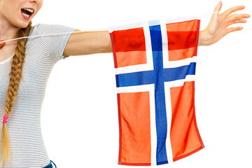 Young female with norwegian flag